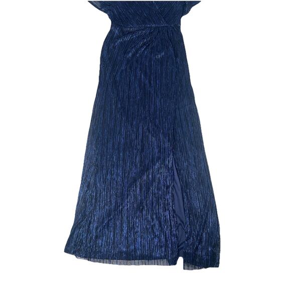 Adrianna Papell Metallic Crinkle Lame Gown Navy Women’s Size 6 NWT - Picture 3 of 12